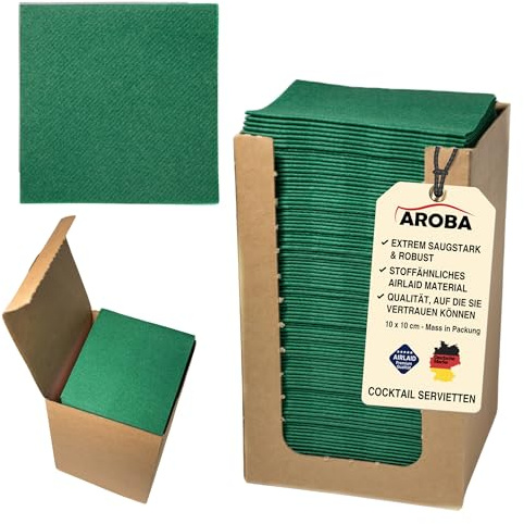 100 Aroba Airlaid Cocktail Servietten Stoffähnlich Dessert Serviette 20x20 cm 1/4 Falz Hochwertig|21 Farben|Hochzeit Geburtstag Bar Caffee Disco Hotel Catering Party Grün