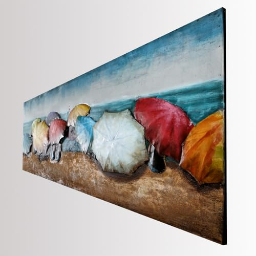 H4L Wandbild 3D Metall Sonnenschirm-Motiv Metallbild Relief Bild Unikat Handarbeit B=154cm H=63cm T=4cm, handgefertigt