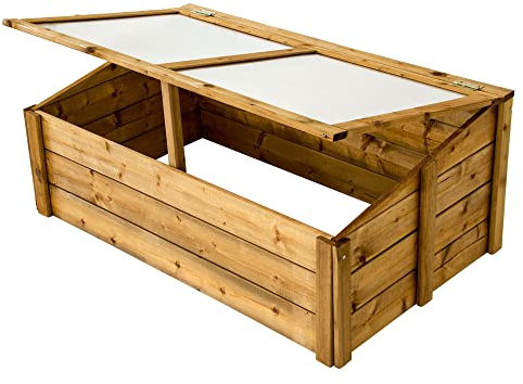 NATIV Frühbeet 100x60 cm | Frühbeetkasten mit Polycarbonatplatten | Frühbeet Aufsatz auch für Hochbeete geeignet | Mini Gewächshaus | teilweise vormontiertes Kräuterbeet (braun)