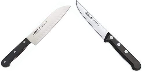 Arcos Cuchillo Universal Santoku 170Mm, Acero Inoxidable, Plateado, 33X7X2 Cm + Cuchillo Universal Verduras 100Mm, Acero Inoxidable, Plateado, 25X7X2 Cm