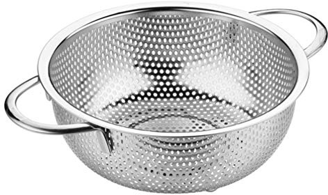 Cabilock Stainless Steel Colander Strainer Grease Strainer Vegetable Fruit Basket Rice Wash Double Handles for