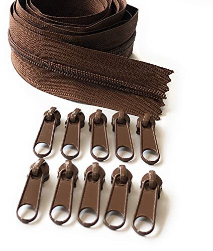 ADS Zipper Fermeture éclair continue en nylon n°5 avec 10 glissières (marron - Châtaigne - 300, 5 m)