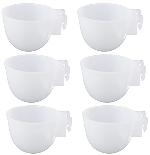 6 Pcs Mini Bird Food Bowl Feeder, Parrot Convenient Hanging Container, Plastic Pigeon Bird Cage Dish (White)