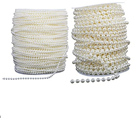 JIHUOO 2 Rollen Kunststoff Perlenkette Rolle Künstliche Perlen Girlande Hochzeit Perlenschnur Weihnachten Party Dekoration für Basteln