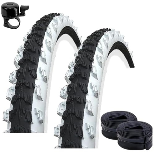 2 x Kenda K-829 MTB 24 Fahrradreifen Fahrradmantel Schwarz/Weiß 50-507 (24x1.95) + 2 passende Schläuche DV inkl. Fahrradklingel