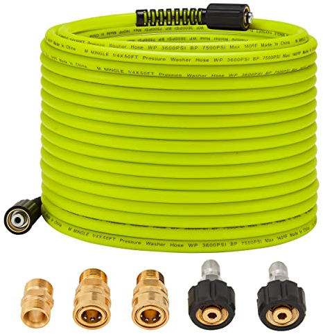 M MINGLE Pressure Washer Hose 50 FT x 1/4 - Replacement Power Wash Hose with Quick Connect Kits - High Pressure Hose with M22 14mm Fittings - 3600PSI