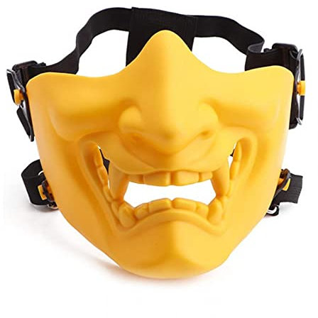 WLLLTY 1 demi-masque de jeu tactique Prajna Demi visage Hannya Oni Moto Evil Demon Knight pour Halloween Cosplay