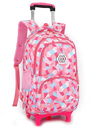 VILINKOU Rolling Backpack for Girls Trolley School Bag Wheels Backpack Luggage Waterproof Climbing Stairs (Pink with Two Wheels)