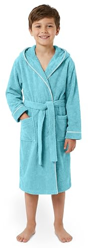 LAYNENBURG Premium Peignoir enfants & adolescents avec capuche - Fille et Garçon - 100% coton - OEKO TEX Standard 100 - Tissu éponge moelleuse - Taille 110 à 176