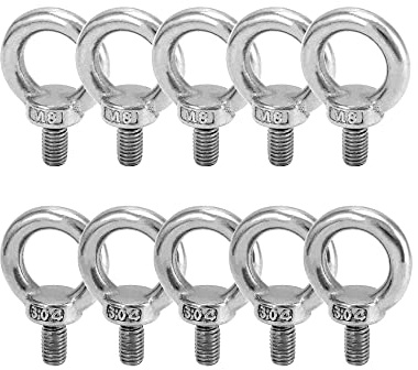 QWORK Lifting Ring Eye Bolts, 10 Pack M8 x 14mm 304 Stainless Steel Threaded Eyebolts Eye Nut Fastener Male Screw Thread Ring Shoulder Eye Bolts