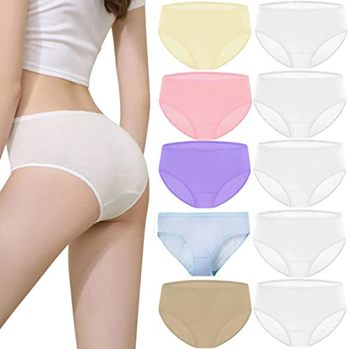 AOOPOO 10PCS Mutande USA e Getta da Donna, Slip Premaman da Donna in Cotone, Mutande Leggere comode per Il Viaggio Hotel Spa Incinta Postpartum - Confezionato Singolo