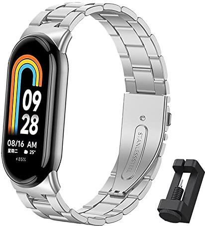 BDIG Armband kompatibel mit Xiaomi Mi Band 8, Ersatzarmband aus Edelstahl, verstellbare Schnalle, Armband für Mi Smart Band 8, Schwarz (Uhr nicht im Lieferumfang enthalten)