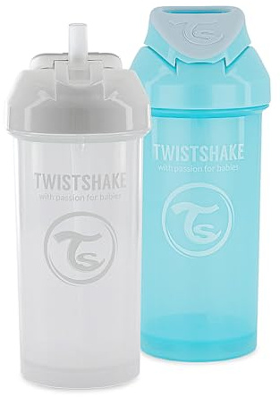 Twistshake 2x Sugrörsmugg – 360ml | Spillfri VattenFlaska | Läcksäker Mugg För Småbarn | BPA-Fri Sugrörsmugg | Träningsmugg För Barn | Vit Blå