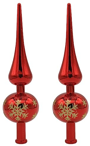 LOGOFUN 2 puntali per albero di Natale sferici in vetro, dipinti a mano, decorazioni per feste di Natale (rosso)