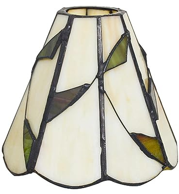 AIBOTY 6-Inch Tiffany Style Lampshade Replacement, Green Leaves Stained Glass Lamp Shade Only for Table Lamps Pendant Lamps Wall lights,Beige,Large Hole