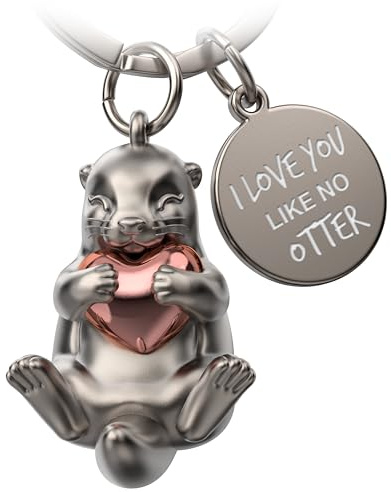 FABACH Porte-clés loutre Otty avec cœur - Porte-bonheur - Cadeau pour petite amie - Cadeau d'amour pour couple - Gravure I love you like no otter