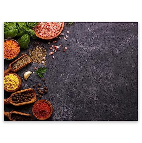 SMTDeco Herdabdeckplatte 30×22 cm – Mehr Arbeitsfläche, Spritzschutz & Schneidebrett – ESG Glas, kratzfest – für Induktion/Ceranfeld – 1-teilig, Motiv Kräuter Grau