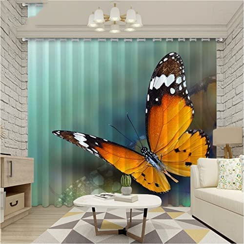 3D Schattierung Vorhänge - Brauner Schmetterling Gardinenschal Vorhang Für Wohnzimmer Schlafzimmer Schlaufenschal Isolierung Lärmminderung Mädchen Raumdekoration 150 (B) X 166 (H) cm - Vorhang Für Da