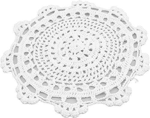 Tischsets aus Baumwolle,Spitzendeckchen, Handgefertigt, 2 Stück, rund, gehäkelt, Spitze, Baumwolle, Tischset, Unterlage, Stoff, Tasse, Tasse, Weihnachten, Teedeckchen, Küche (Farbe: Weiß L, Größe: 11,