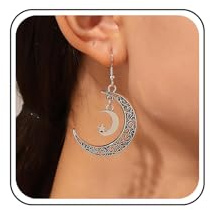 Atentuyi Boho Gothic Cresent Moon Star Drop Ohrringe Silber Retro Himmlischer Mond Baumeln Ohrringe Einzigartig Vintage Filigran Haken Ohrringe Schmuck Für Frauen Und Mädchen