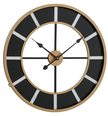 WHW Whole House Worlds Mid Century Modern Wall Clock, Black, Circular, Gold Floating Frame, Mirror Indicators, Quartz Movement, 23.5 Inches