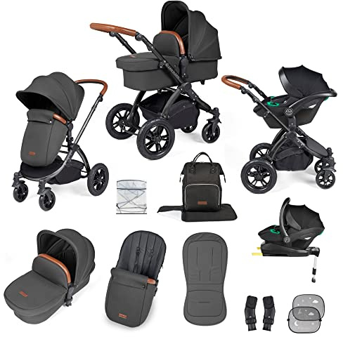 Ickle Bubba Stomp Luxe Kinderwagen 3 in 1 All-in-One Reisesystem mit Isofix Basis - Kombikinderwagen Komplettset modern mit i-size Autositz - Kombi Reise Kinder-Baby-Wagen Set