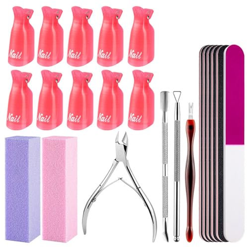 Roucerlin Ensemble lime à ongles et polissoir, outils de manucure avec lime à ongles, bloc polissoir, coupe-cuticules, coupe-cuticules, éplucheur de cuticules et pinces à ongles, kit de dissolvant
