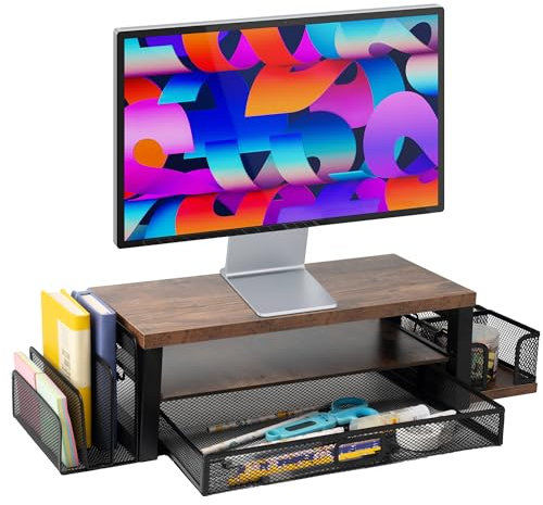 HSJYFSH Monitorständer Mit 2 Ebenen, Schreibtisch-Organizer Mit Schublade und Post-Organizer, Schreibtischzubehör für iMac, Laptop, Drucker