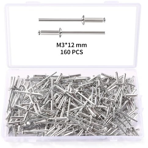 YIXISI 160 Pièces M3x12 mm Rivets Aveugles en Aluminium, Rivets à Bout Ouvert Rivets Pop, Rivets Aveugles à Tête Bombée en Aluminium, pour Métal Bois Plastique
