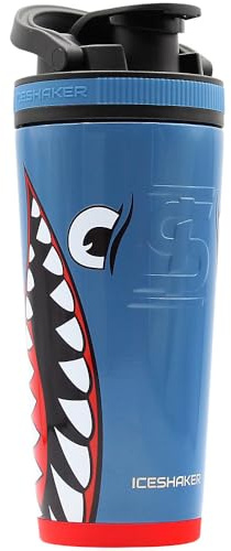 Ice Shaker Stainless Steel Shaker Bottle | 26oz, Blue Bomber | Stays Cold for 30+ Hours | Insulated Cup with Twist-on Agitator | Odor-Free Shaker Cup for Protein Shakes, Water, Smoothies, Cocktails