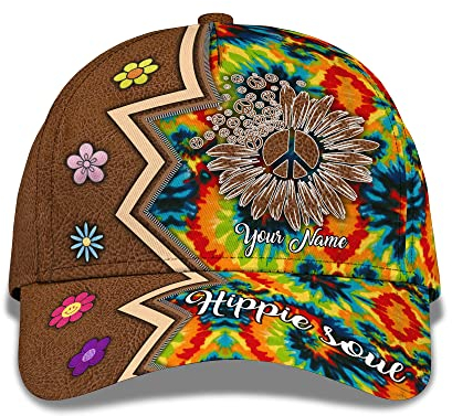 Baseballmütze Soul Dad Hat 3D Personalisiere Namenstext Mit Hippie-Blume Und Spiral-Batik Basecap Retro Trucker Baseballcap Snapbacks Golf Hüte Für Tennis, Herren, Teenager