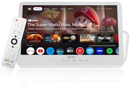 SYLVOX 15.6 Portable TV, 1080P Smart TV, 10000mAh Battery (6H), Rechargeable, IP66 Waterproof, Supports Apps & Voice Control. Perfect for RV, Kitchen, Camper & More