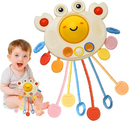 ZephyrCraft Sensory Toys for Babies, Silicone Pull String Early-Development Activity Toy, Baby Travel Toys Fine Motor Skills Montessori Toys for 18+ Months
