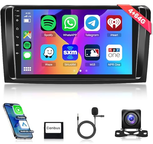 4G 64G Android Car Stereo for Mercedes Benz W164 X164 ML350 ML500 ML280 GL320 GL350 GL450 2005-2011 with Carplay, 9 Inch Car Radio with GPS Bluetooth FM RDS EQ WiFi Mirror link Backup Camera