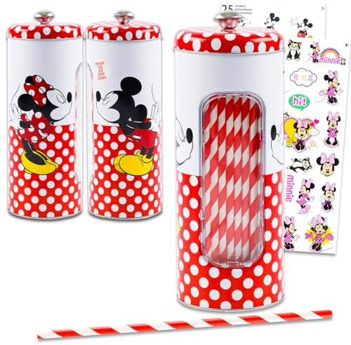 Accessori da cucina Topolino e Minnie Mouse – Bundle con 1 dispenser Disney Cannucce, Cannucce, Altro | Mickey Mouse Cannuccia Holder per Decorazione Cucina