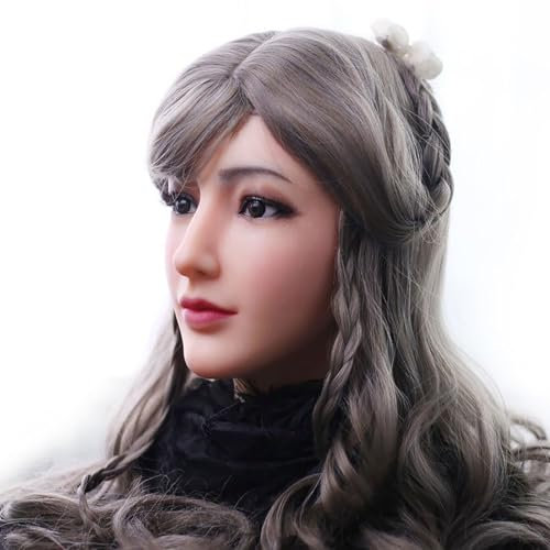 Silikon Schöne Frau Gesicht Kopf Silikon Realistische Kopfmaske für Crossdresser Cosplayer(Nude)