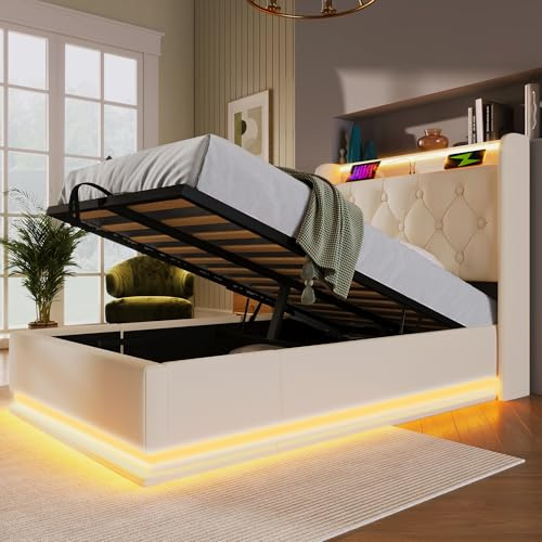 Dolamaní Polsterbett Einzelbett 90x200 cmOhne Matratze, Bett mit Stauraum und Lattenrost, Funktionsbett Polstertes Kopfteil, PU-Material, Weiß