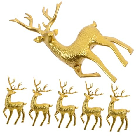 NUOBESTY Figuras de Reno Navideño de Plástico 6 Piezas Estatuas de de Pie para Decoración de Mesa Adornos de para Fiesta Decoración Navideña Hogar Dorado