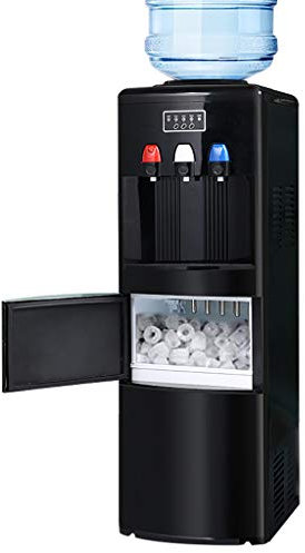 Hot & Cold Water Dispenser with Ice Maker - 2 in 1 Cold Bottled Water Cooler with Child Safety Lock, Makes 15kg Ice per 24 hrs for Offices & Meeting Rooms