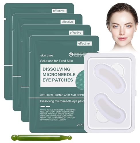 4 Paar Dissolving Microneedle Eye Patches Microneedling Patches,Micro Needle Patch Microneedle Patch Mit Massagestab,Zur Augenringe Entfernen,Mindern Falten Und Schwellungen,Faltenbehandlung