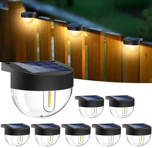 btfarm 8 Stück Solarlampen für Außen Garten, Wasserdichte LED Solarleuchten, Gartenbeleuchtung Deko für Balkon Zaun Stufen Treppen Terrasse, Warmes Weiß