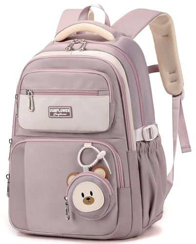 Amythe Zaino Scuola per Ragazze delle Elementari, Zainetto di 40 Litri per Scuola Media, Zaino Casual per Bambini con Grazioso Portamonete, Zaino Bambina Leggero a Doppia Spalla, Viola