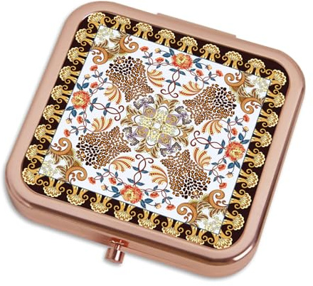 Ximruyuv Small Compact Mirror, Rosegold Square 2.8”×2.8” DropRubber Style Double Sided Mini Magnifying 1X/2X Mirror for Purse Can be Used as Gifts for Woman (Flower02)
