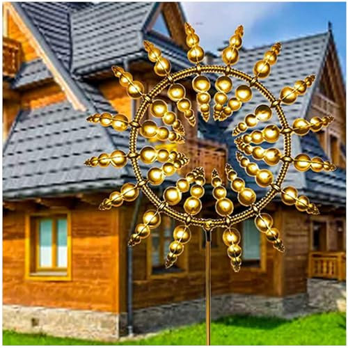 BesBet Whimsical Wind Sculpture, Wind Mills Yard Decor, Wind Yard Spinner, for Yard and Garden, Wind Catchers Metal Outdoor Patio Decoration,Golden