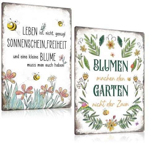 2er Set Retro Blechschilder Garten 20x30cm - Bienen Metallschilder mit sprüchen lustig - Bin im Garten - Home Sweet Home - Vintage Gartenschild Wandschild Wanddekoration Schild Geschenk (B)
