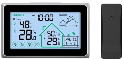 Estación meteorológica digital, estación meteorológica inalámbrica, reloj de pared controlado por radio digital DCF, termómetro para exteriores, higrómetro, sensor de pronóstico de tendencias, pantal