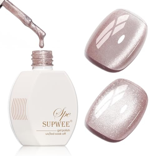 SUPWEE Gel Nagellack mit Magent, Rosa Holografischer Cat Eye Gel 15ml | Glitzer Katzenaugen Nail Manicure Polish Soak Off Nail Art Manicure Salon