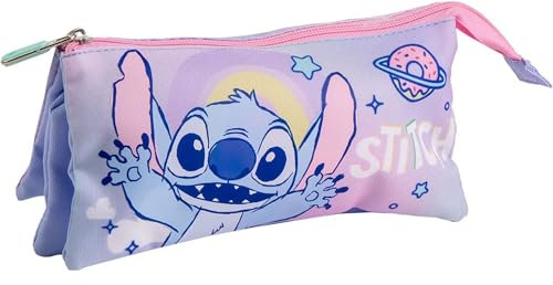 Estuche Portatodo 3 Compartimentos Stitch – Estuche Escolar Triple con Diseño de Stitch, Cierre de Cremallera y Espacio Ampliado para Organizar Lápices, Bolígrafos y Material Escolar Diario