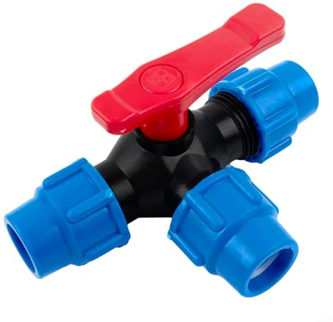 MoSundi Valvola a sfera a 3 vie, sistema di collegamento per tubi in PE, 20/25/32/40/50 mm, raccordo idraulico in plastica, valvola di controllo del flusso d'acqua a connessione rapida per