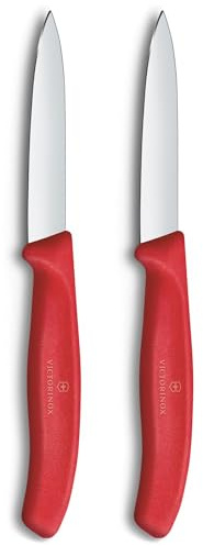 Victorinox Swiss Classic Peeling and Vegetable Knife Set, 2-Piece, Extra-Sharp Straight Edge for Precise Cuts, 8 cm, Stainless Steel, Red